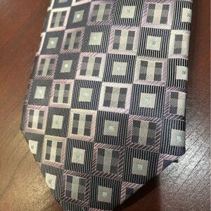 Alexander Julian Geometric Black, Silver and Gold Geometric Necktie   NWOT